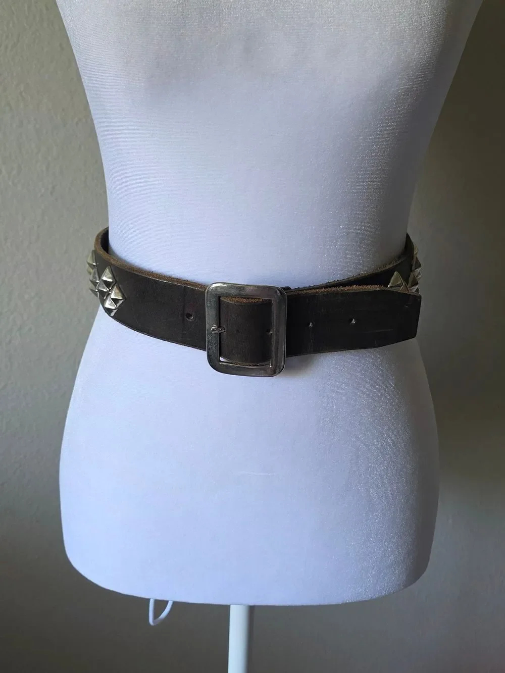 Dark Brown Silver Studded Punk Rock Vintage Genuine Leather Belt